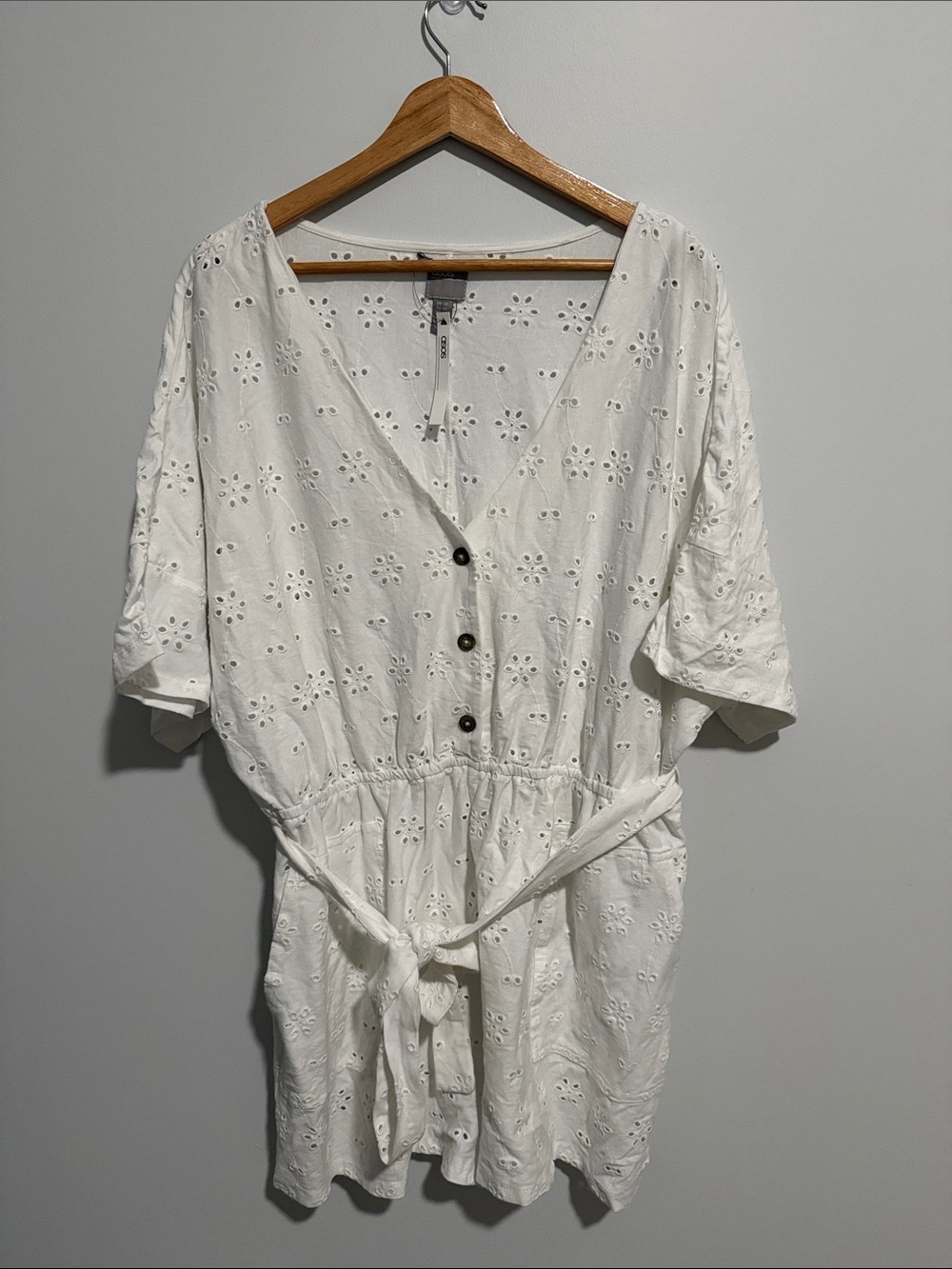 ASOS White Eyelet Button-Front Tie-Waist Romper